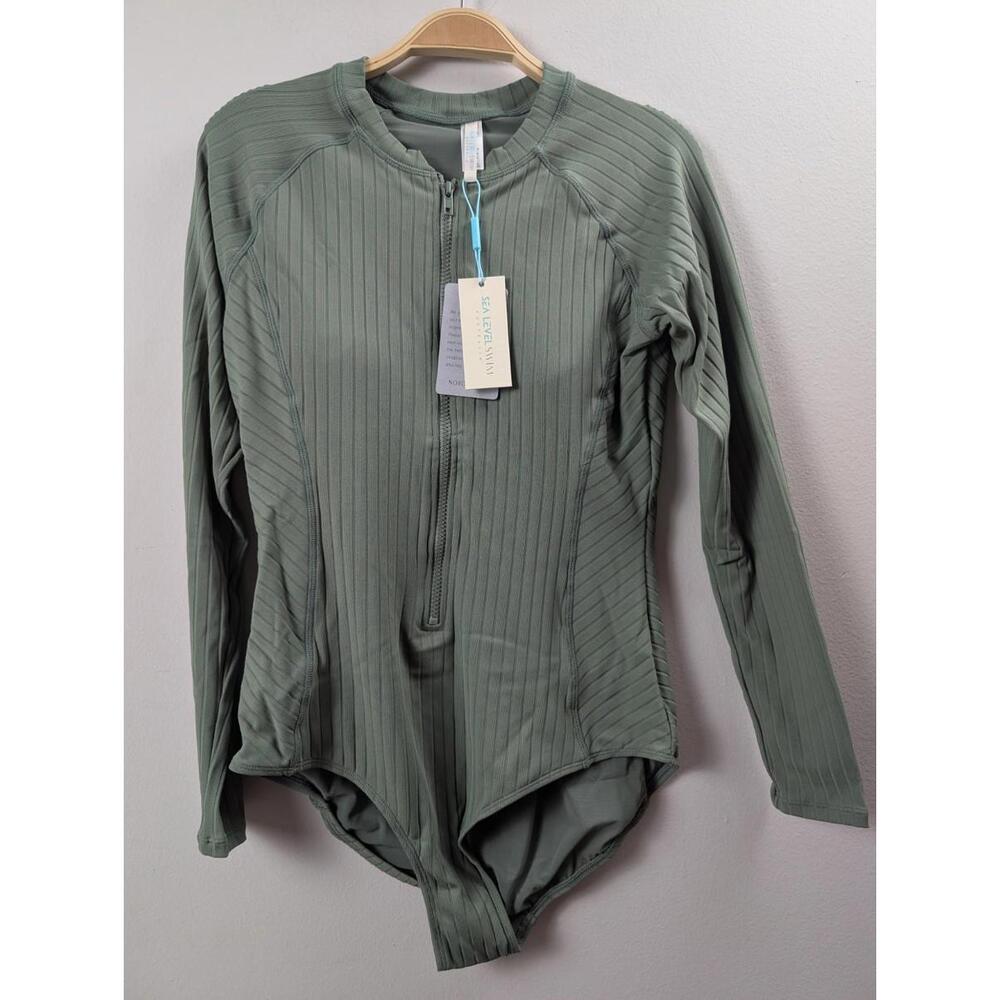 NWT Sea Level Swim Australia Vesper Long Sleeve One Piece Swimsuit Sage Green 10